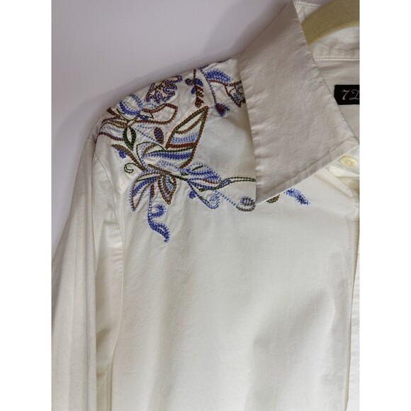 7 Diamonds Embroidered Mens Off White Button Down LS Shirt Size XL - Picture 3 of 10